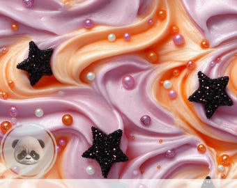 3d Cute Halloween Frosting Seamless Pattern, Icing Swirls Glitter Stars, Purple and Orange Spooky Digital Paper for Girly Crafts & Scrapbook