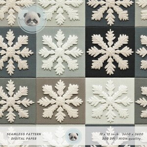 May include: A seamless digital paper pattern featuring a repeating design of white snowflakes on a variety of muted colour backgrounds. The pattern is composed of 30.48 x 30.48 cm squares and is high quality with 300 DPI.