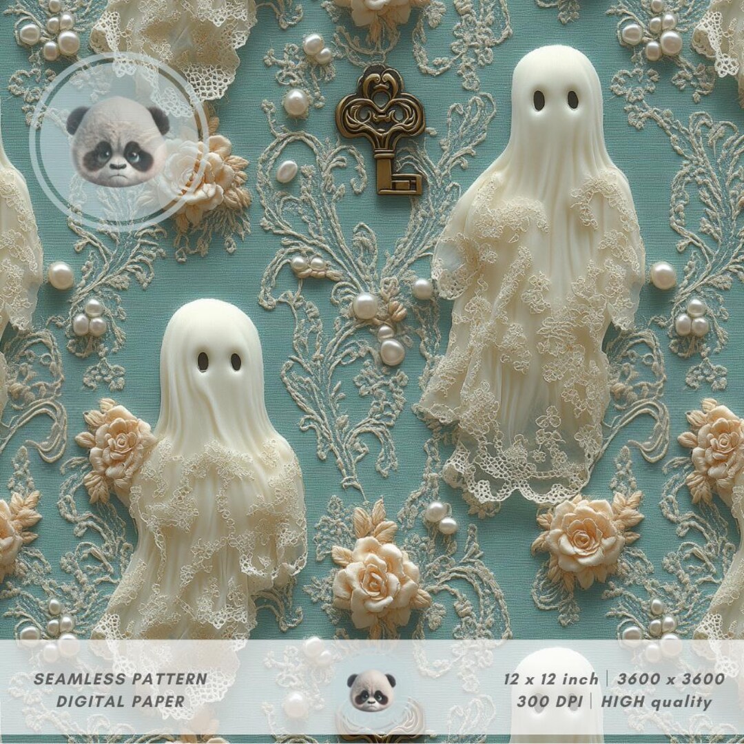 3d Romantic Lace Ghost Seamless Pattern, Victorian Spooky Halloween ...