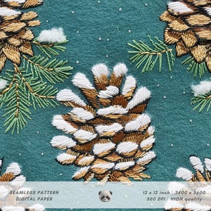Motivo 3D senza soluzione di continuità con pigne innevate, stampe digitali natalizie su carta, accoglienti lavoretti per scrapbooking nel bosco, design natalizio a sublimazione, inverno rustico