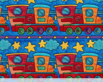 3d Colorful Train Seamless Pattern, Travel Vehicle Digital Paper, Nursery Fabric Sublimation Design, Boy's Mom Scrapbooking, DIY Party Decor