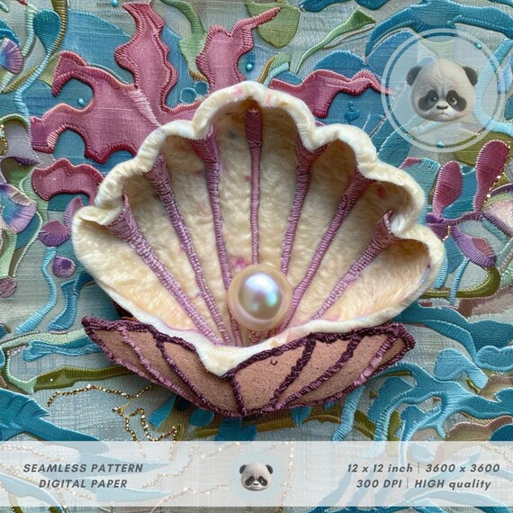 3d Felt Clamshell With Pearl, Faux Embroidery Seamless File for