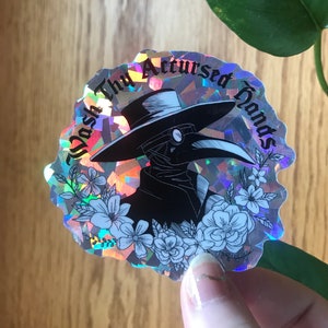 Holografisch Prisma Sticker: Pestdoktor | Wasch dir die verfluchten Hände | Wasserfeste Aufkleber | Vinyl Aufkleber | Laptop Aufkleber | Aufkleber