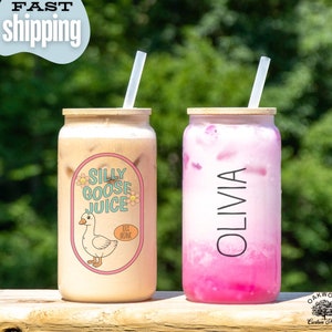 Personalized Silly Goose Juice Glass Tumbler, Silly Goose Juice Sipper Cup, Funny Glass Can,  Custom Name Silly Juice Iced Coffee Glass