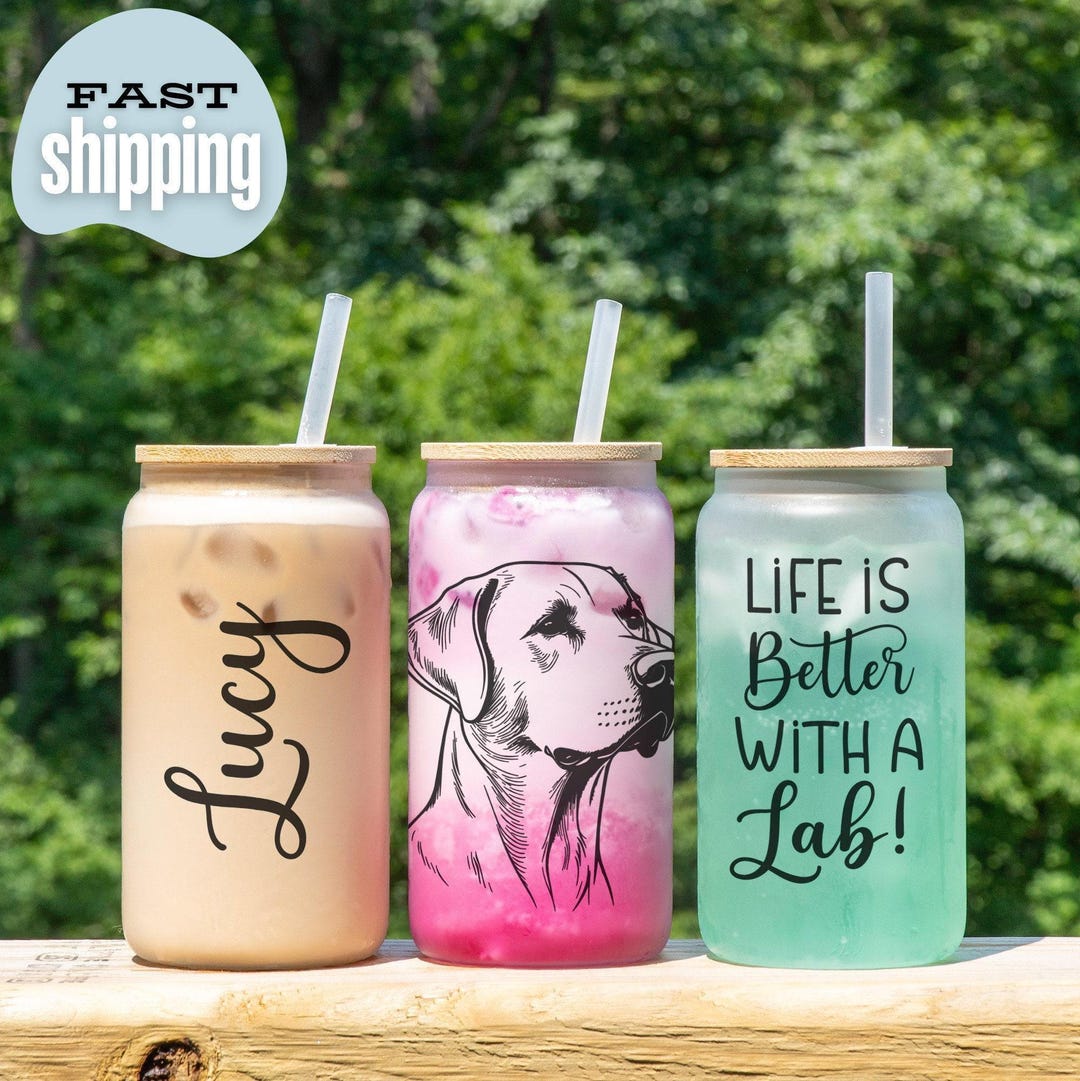 Personalized Labrador Frosted Glass Cup, Custom Lab Sipper, Labrador ...