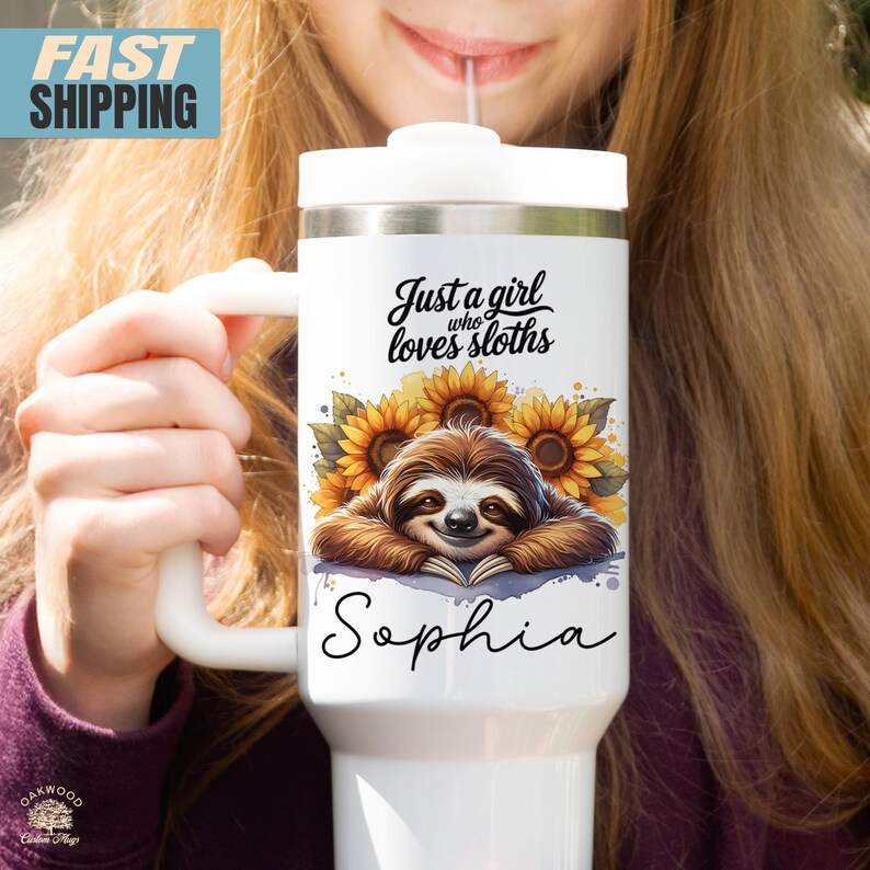 Personalized Sloth 40 Oz Tumbler Cup Just a Girl Who Loves Sloths ...
