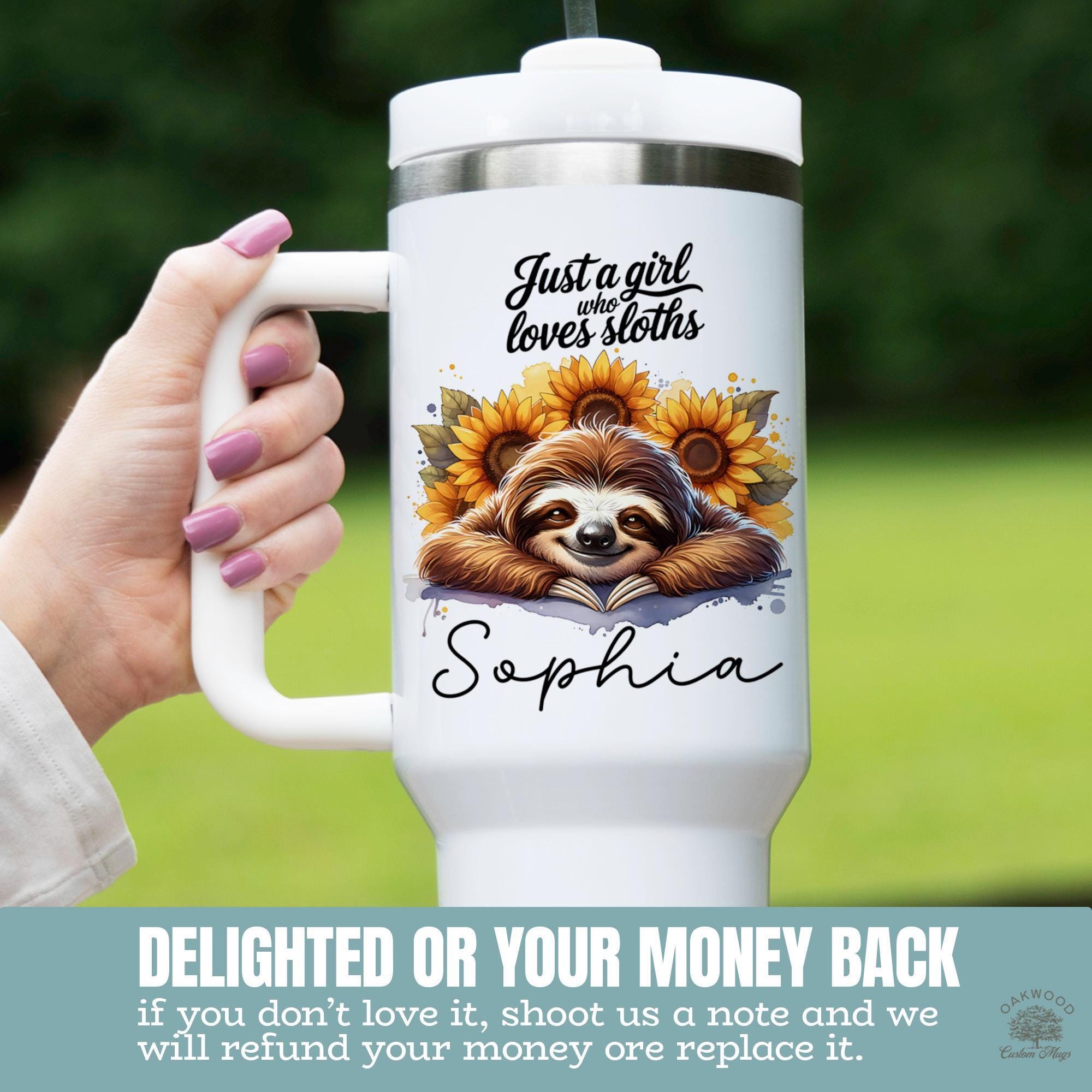 Sloth Handle Personalized Sloth 40 Oz Tumbler Cup Just a Girl Who Loves Sloths ...