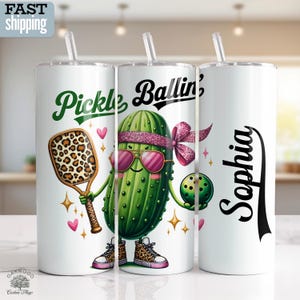 Personalized Pickle Ballin Tumbler with Straw, Pickleball Skinny Cup with Lid, Custom Pickleball Travel Mug, Cute Pickleball Tumbler