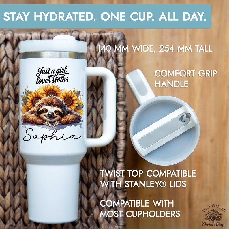 Personalized Sloth 40 Oz Tumbler Cup Just a Girl Who Loves Sloths ...