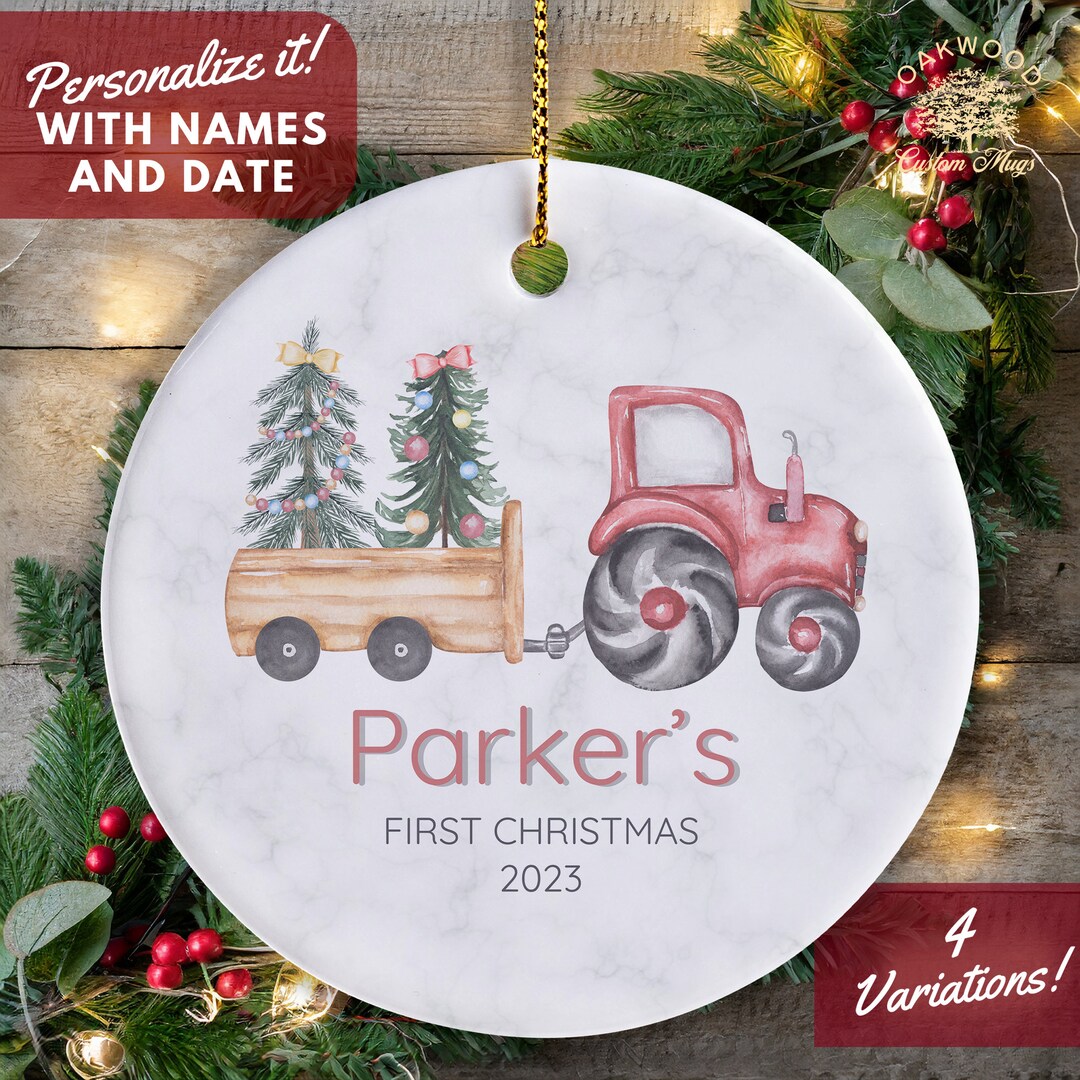 Babys First Christmas Ornament Personalized, Baby Boy Tractor Ornament