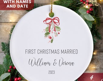 First Christmas Married Ornament 2023, Personalized Mr and Mrs Christmas Ornament, Marriage Ornament, Mistletoe Ornament, bridal shower gift