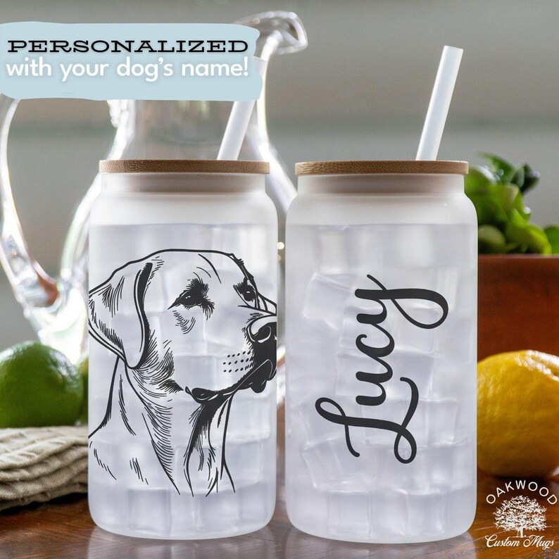 Personalized Labrador Frosted Glass Cup, Custom Lab Sipper, Labrador ...