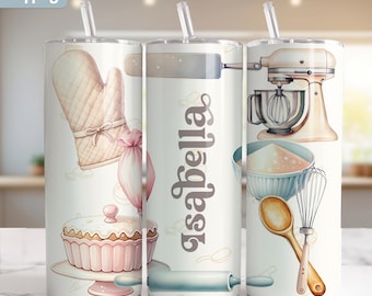 Personalized Baking Skinny Tumbler – Pastry Chef Gift, Bakers Tumbler with Lid and Straw, Cooking Lover Cup, Custom Baking Travel Mug