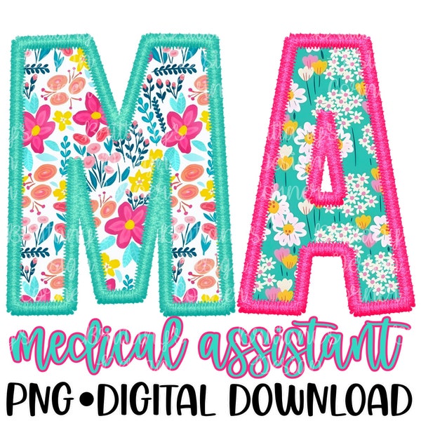 medical assistant png, ma faux embroidery spring png, png, sublimation, instant download, digital download, png, medical png