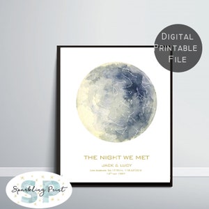 Impression personnalisée de carte des étoiles, ciel étoilé personnalisé, art mural constellation par date, cadeau d'anniversaire, cadeau de mariage où nous nous sommes rencontrés, cadeau de la Saint-Valentin