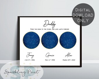 Custom Star map, Night sky, 3 maps Father's day Dad Daddy pa gift heart art, grandma grandpa nanna pops mother mom mum mommy ma present