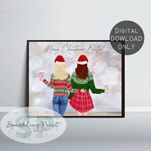 Regalo de Navidad BFF personalizado, tarjeta de Navidad personalizada, impresión de retrato de mejor amigo, regalo para Bestie, regalo para hermana, regalo para mamá
