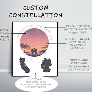 Cadeau personnalisé de la Saint-Valentin Constellation, cadeau de relation longue distance, petit ami gf petite amie ciel étoilé coucher de soleil personnalisé par date