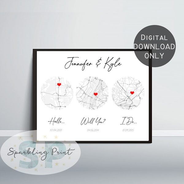 Hello will you i do map, art print anniversary wedding gift. for couple, present for him her, heart art,valentine's day, met engaged married