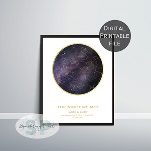 Impression personnalisée de carte des étoiles, ciel étoilé personnalisé, art mural constellation par date, cadeau d'anniversaire, cadeau de mariage où nous nous sommes rencontrés, cadeau de la Saint-Valentin
