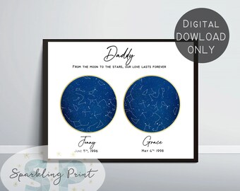 Custom Star map, Night sky, 3 maps Father's day Dad Daddy pa gift heart art, grandma grandpa nanna pops mother mom mum mommy ma present