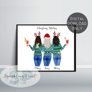 Regalo de Navidad BFF personalizado, tarjeta de Navidad personalizada, impresión de retrato de mejor amigo, regalo para Bestie, regalo para hermana, regalo para mamá