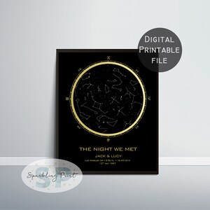 Impression personnalisée de carte d’étoiles, ciel étoilé personnalisé, art mural Constellation par date, anniversaire de mariage, cadeau de Saint-Valentin où nous nous sommes rencontrés