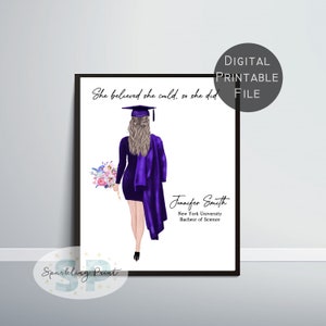 Regalo de graduación universitaria para ella, regalo de graduación de secundaria para ella, regalo de graduación para ella, tarjeta de graduación, anuncio de graduación