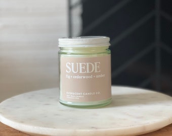 SUEDE Soy Wax Candle l Suede Candle l Aromatherapy Candle l  Masculine earthy Candle | Fig, Cedar, Amber, Sandalwood Candle.