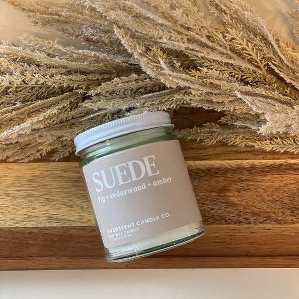 SUEDE Soy Wax Candle l Suede Candle l Aromatherapy Candle l  Masculine earthy Candle | Fig, Cedar, Amber, Sandlewood Candle.