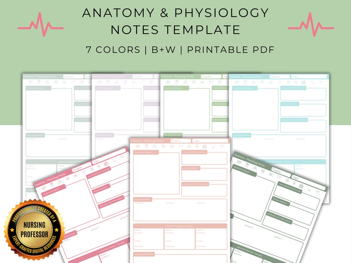 Nursing School Anatomy &amp; Physiology Note Taking Template Nursing ...