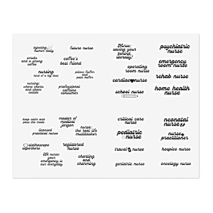 Hoja de calcomanías de enfermería para enfermeras con declaraciones atrevidas y roles de enfermera, perfecta para planificadores o computadoras, holográfica, blanca, transparente