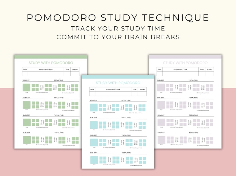 Pomodoro Study Note Template Worksheet | Digital Printable PDF | 7 ...