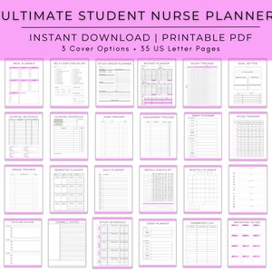 Ultimate Nursing School Planner Bundle | Undated | 35 Planner Pages | Digital Download | Printable PDF | Study | Nursing Student Organizer
