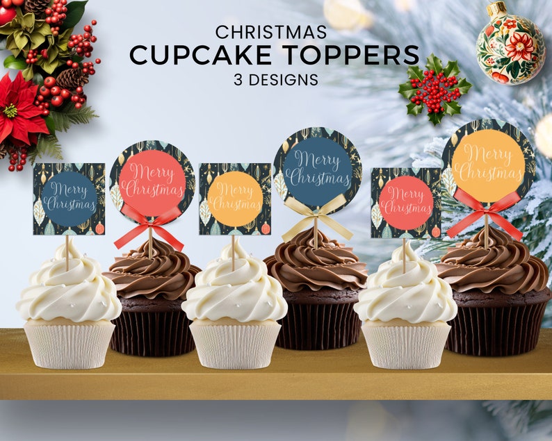 Christmas Cupcake Toppers Printable Christmas Party Etsy