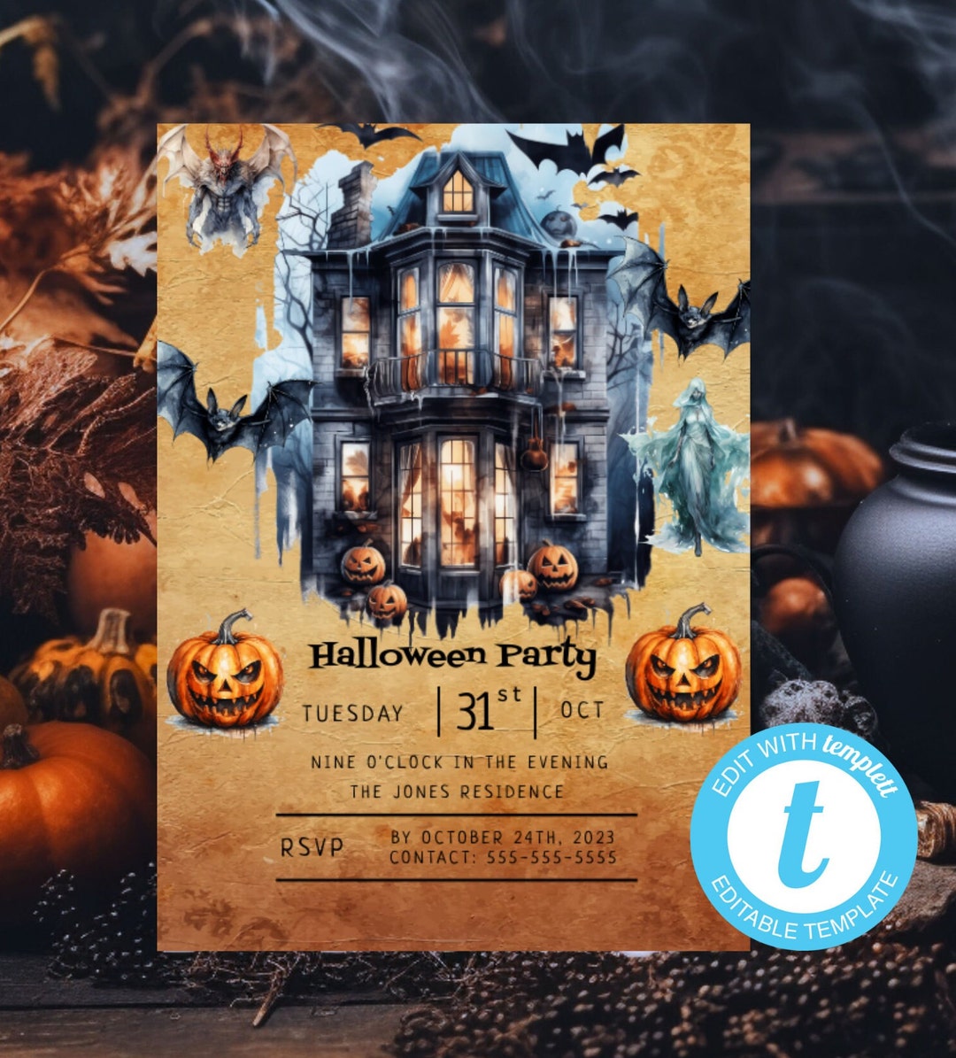 Scary Halloween Invitation Spooky Ghosts Creepy Haunted House Evil ...