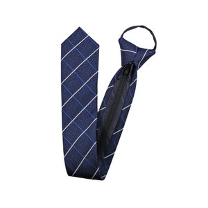 Navy Blue Plaid Zipper Necktie - Navy Blue Pre-tied Zip up Tie - Father&#39;s Day Gift