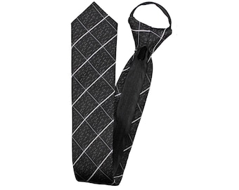 Black & White Plaid Zipper Necktie - Black Pre-tied Zip up Tie - Father&#39;s Day Gift