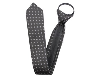 Black Zipper Necktie with White Polka Dot-Eyelet Pattern | Handmade Formal Tie for Effortless Elegance - Father&#39;s Day Gift
