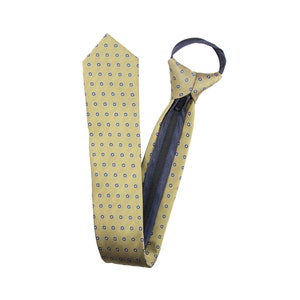 Yellow Zipper Necktie with Navy Blue Polka Dot-Eyelet Pattern | Handmade Formal Tie for Effortless Elegance - Father&#39;s Day Gift