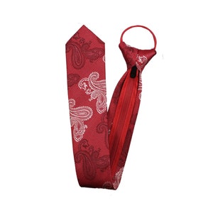 Red Paisley Zipper Necktie - Red and White Zip-up Tie - Father&#39;s Day Gift