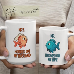 Matching Couple mug, romantic design couples, Fish mugs For couple, Mug Set Husbands, Newlywed Gift, Couple Anniversary, just engaged gift