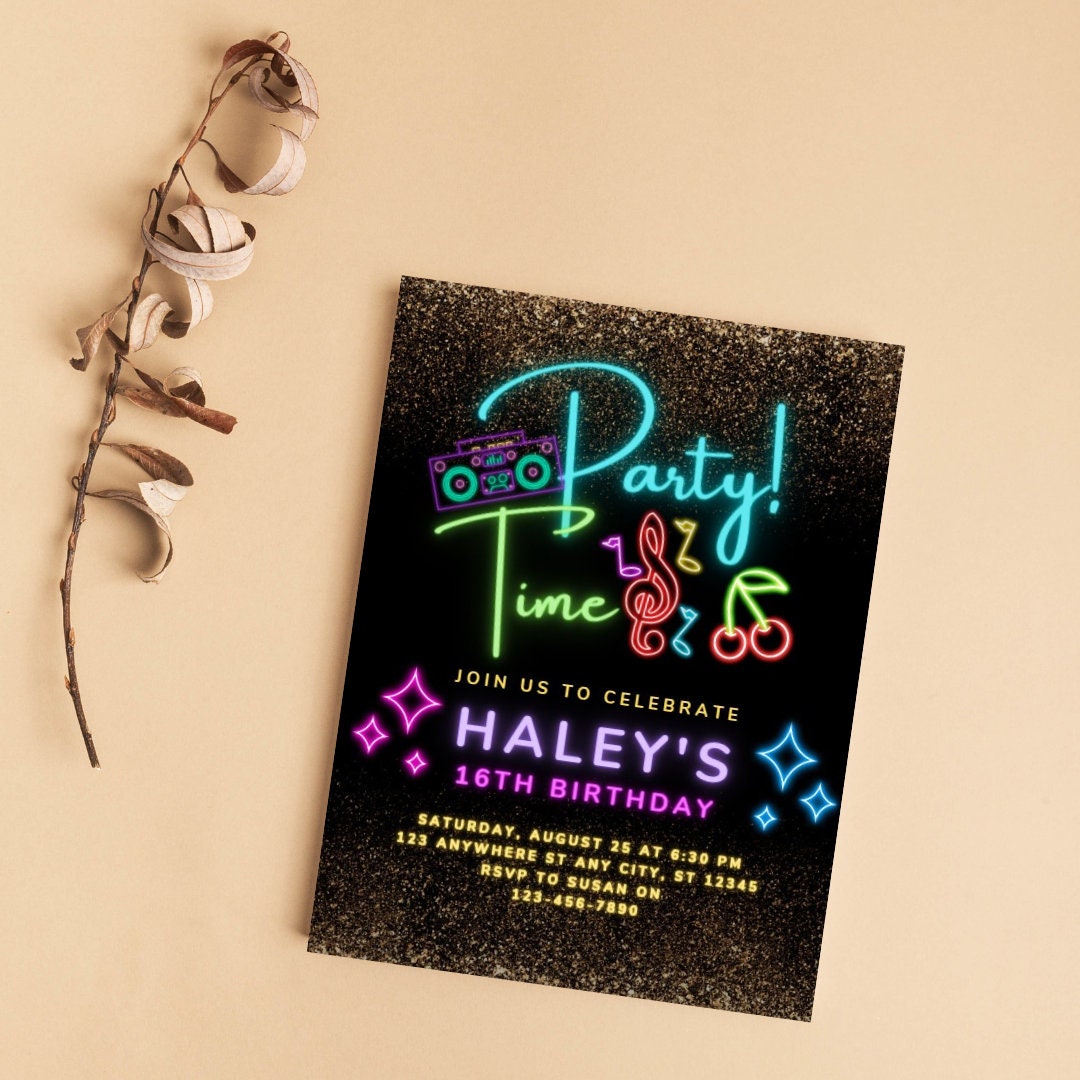 Neon Party Invitation Template Special Event Invitation 16th Birthday Neon Party Invitation Template Special Event Invitation 16th Birthday