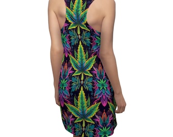 Women's Cut & Sew Racerback Dress Psychedelic Pot Leaf Dress