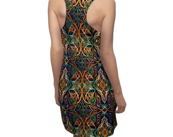 Women's Cut & Sew Racerback Dress Celtic Style Print Racerback Summer Dress