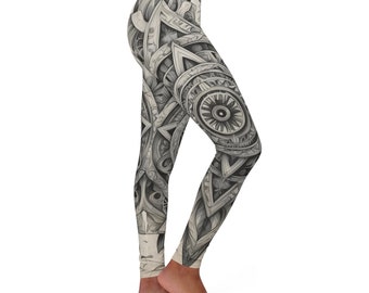 Women's Spandex Leggings Mystical Symbols Pencil Sketch Design Pattern Leggings