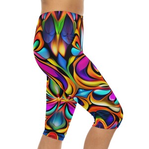 Womens Capri Leggings Psychedelic Trippy Capri Leggings