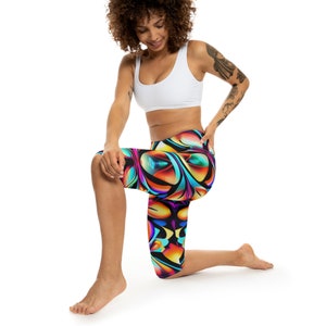 Womens Capri Leggings Psychedelic Trippy Capri Leggings