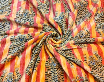 Tiger Print Cotton Velvet Fabric: Handmade Upholstery Sewing Material