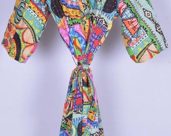Printed Cotton Kimono Robe: Frida Style Beach Cover Up